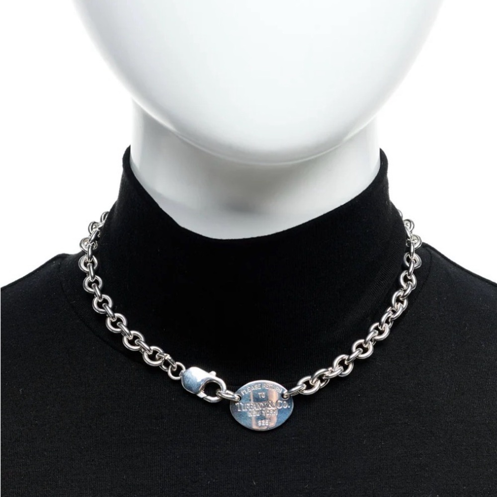 Tiffany Sterling Silver Return to Tiffany Oval Tag Choker Necklace ⛓️